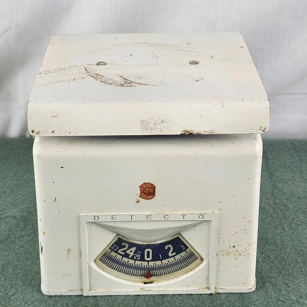 Vintage Detecto‎ 25 lb Kitchen Scale White Enamel Arc Dial USA Tested